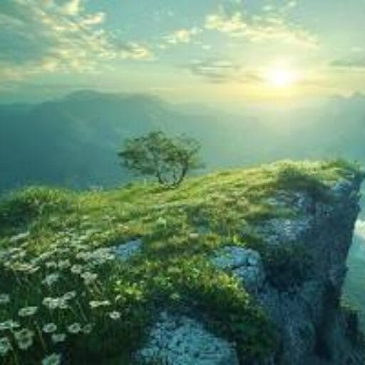 صورة بانورامية طبيعية جذابة تجمع بين الجبال والخضرة مع إضاءة شمس، عن جمال الوجهات السياحية العالمية.